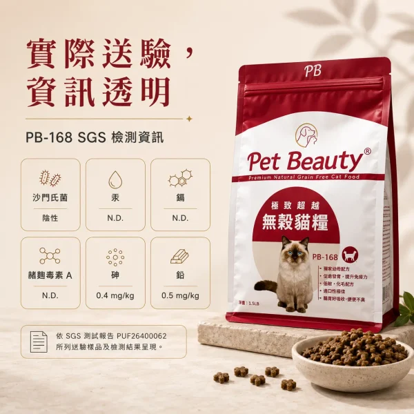 Pet Beauty PB-168 無穀貓糧營養組成資訊圖